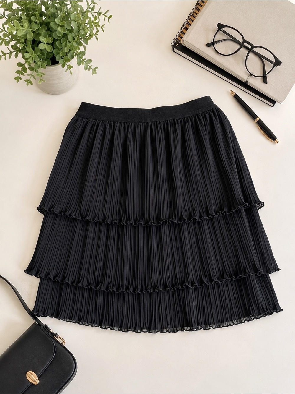 Ann Taylor Navy Tiered Pleated Mini Skirt